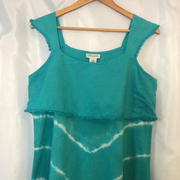 Cold Water Creek Sleeveless Tied Dyed Midi Teal Dress Size L - Picture 3 of 10